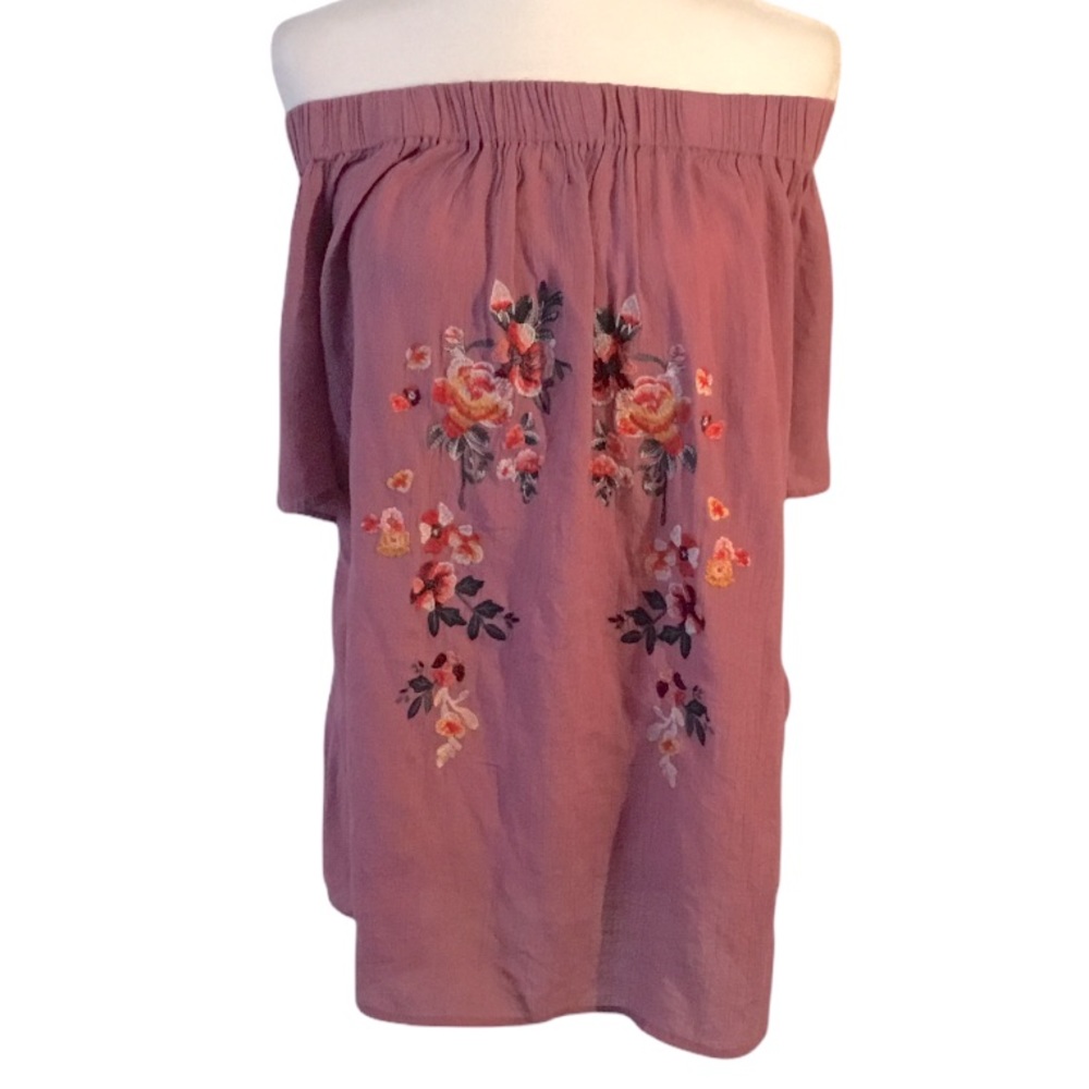 Flower & Feather Off Shoulder Embroidered Tunic
